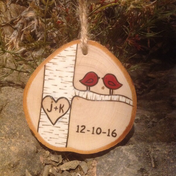 Couple's Ornament -- Love Birds Ornament personalized with initials - great 5th anniversary gift!