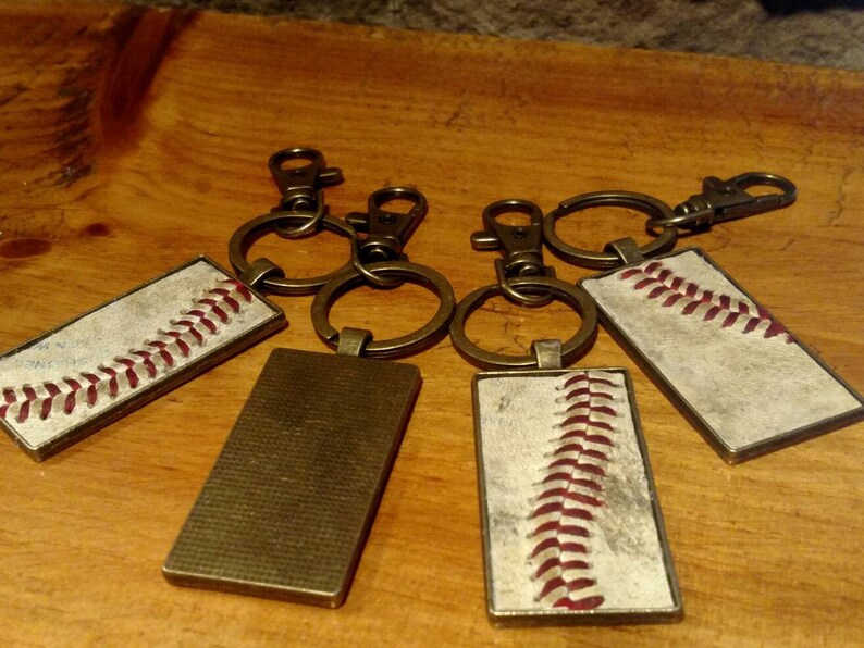 Baseball keychain real baseball leather inlay on an antique Etsy