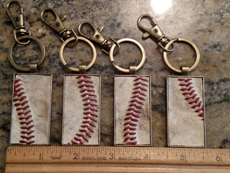 Baseball keychain real baseball leather inlay on an antique Etsy