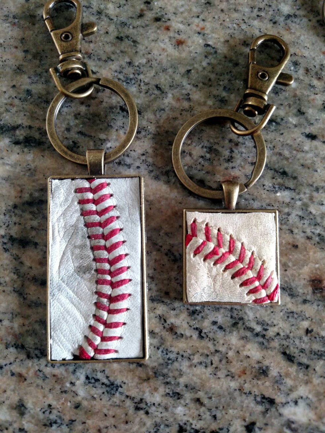 Baseball keychain real baseball leather inlay on an antique Etsy