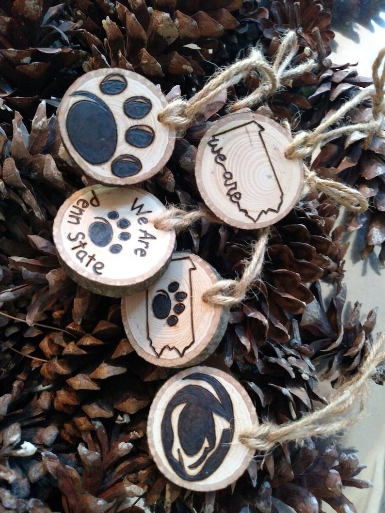 Penn State Wood Burned Christmas Ornaments / Gift Tags
