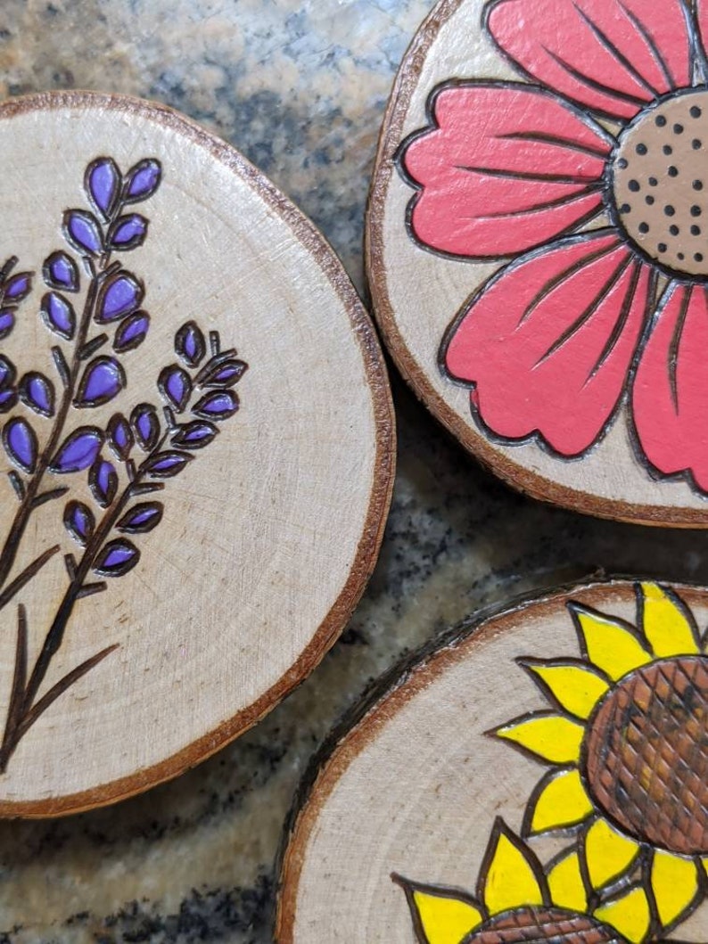 Fridge Set of 3 Flowers Wooden Wood Etsy