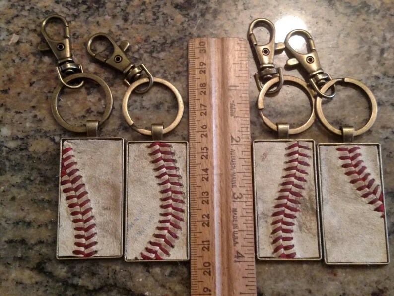 Baseball keychain real baseball leather inlay on an antique Etsy