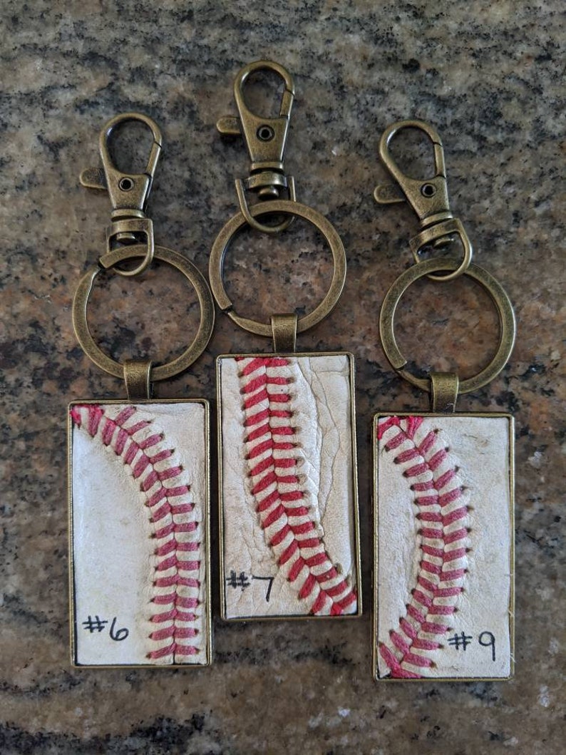 Baseball keychain real baseball leather inlay on an antique Etsy
