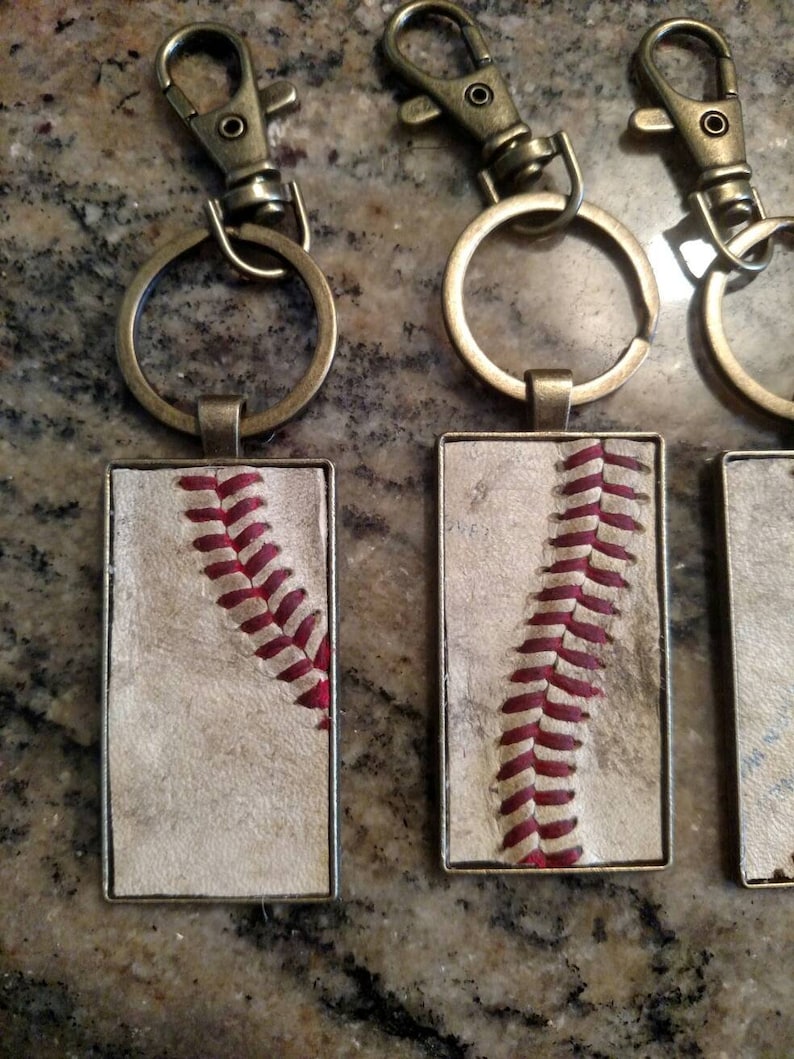 Baseball keychain real baseball leather inlay on an antique Etsy