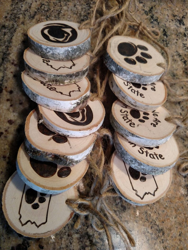 Penn State Wood Burned Christmas Ornaments / Gift Tags