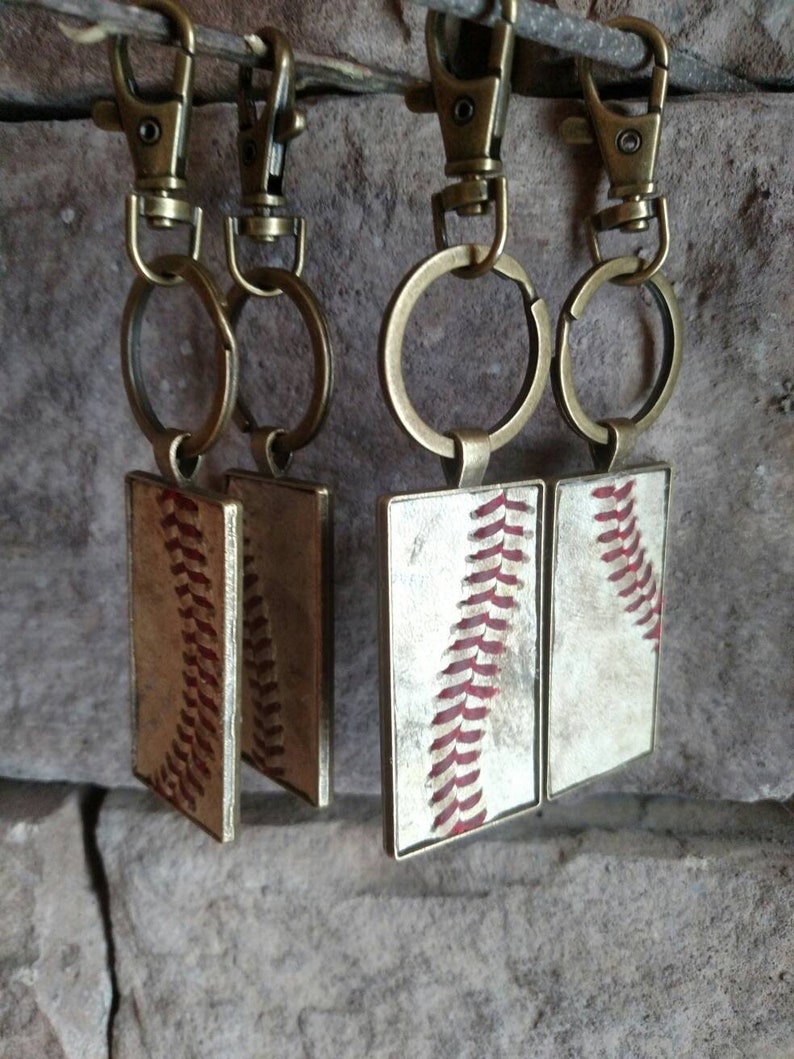 Baseball keychain real baseball leather inlay on an antique Etsy