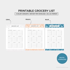 Grocery list I Printable grocery planner, shopping list, instant download, A4 and A5 format