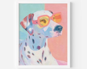Dalmatian Wall Art | Cool Dog in Sunglasses Print | Retro Pastel Pet Portrait | Fun Digital Download for Dog Lovers