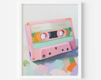 Retro Cassette Tape Wall Art | 80s Pastel Music Print | Digital Download for Vintage Pop Decor