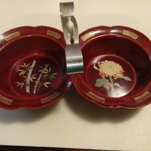 Vintage double candy dish with handle Made in Occupied Japan