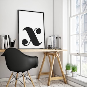 Carta minúscula imprimible X - Letras monocromáticas - Tipografía moderna - Decoración de pared contemporánea - Scandanvian - Alfabeto - DIGITAL
