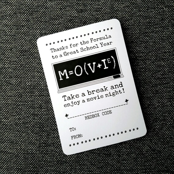 Printable Movie Night Math Formula Appreciation Redbox Gift Etsy