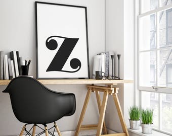 Printable Lowercase Letter Z - Monochrome Letters - Modern Typography - Contemporary Wall Decor - Scandanvian - Alphabet - DIGITAL