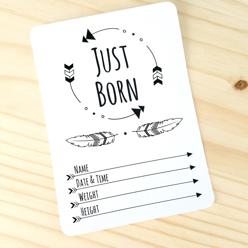 Monochrome Set of Two Designs Printable Baby Arrival Just Born Cards Modern DIGITAL Birth Announcement Boho Milestone