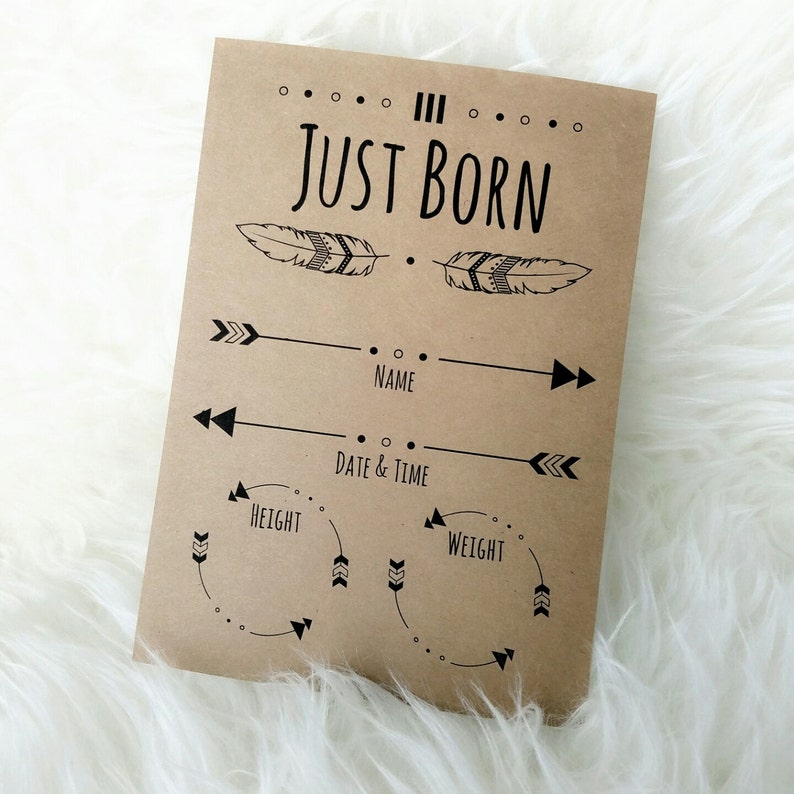 Monochrome Set of Two Designs Printable Baby Arrival Just Born Cards Modern DIGITAL Birth Announcement Boho Milestone