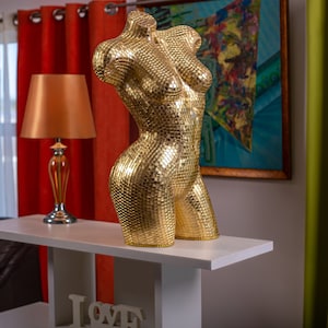Golden Art Deco Female Mosaic Mannequin Maximalist Home Decor Stunning Unique Gold Statement Piece