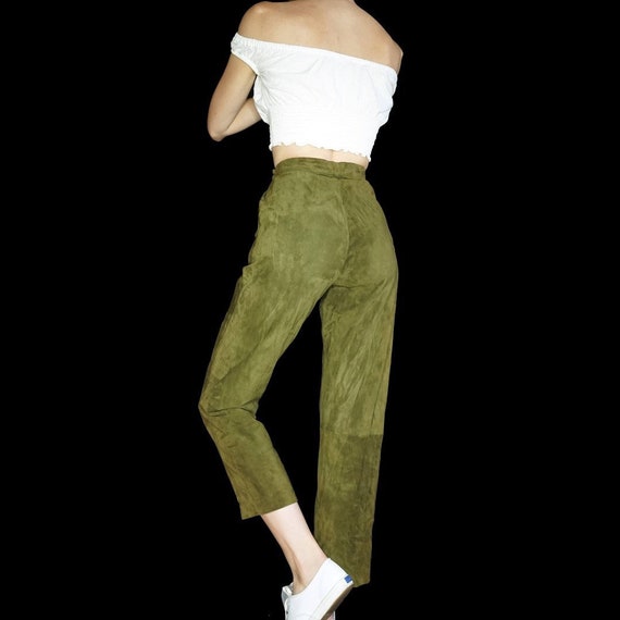 Vintage handmade olive green suede pants - image 3