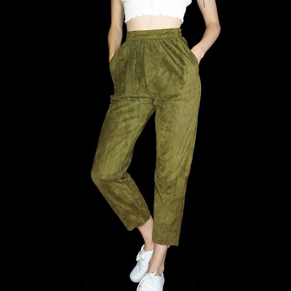 Vintage handmade olive green suede pants - image 4