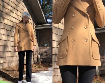 70s coat size L 40 42 wool coat with big collar TOP plain elegant hippie brown new wool