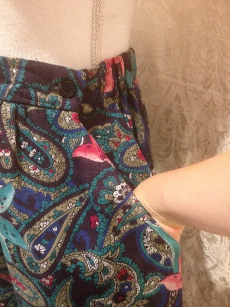 1980s Tropical Psychedelic Paisley Midi Spring Skirt S-M