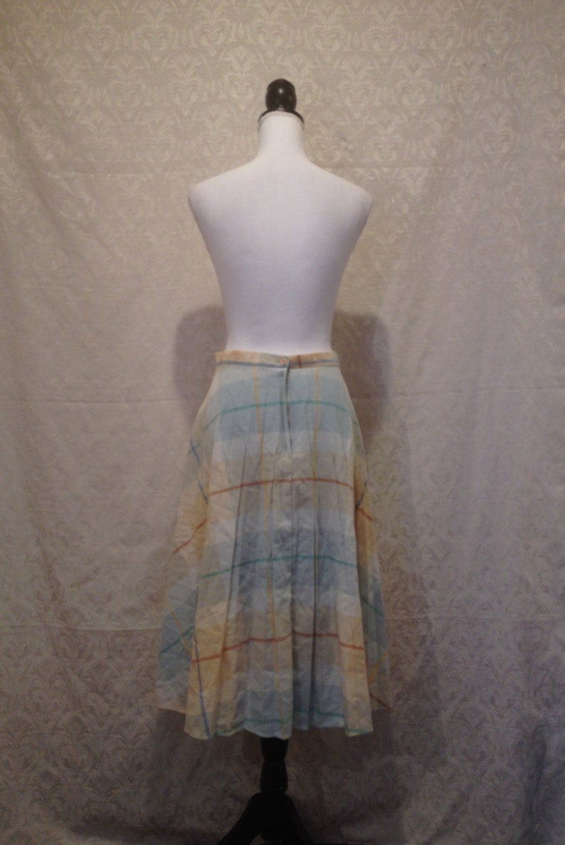 1950s 60s 70s Pastel Plaid A Line Pleated Midi Skirt Wool Winter Fall Holiday Mod Gogo Formal Cute Dressy Swing Beatnik M