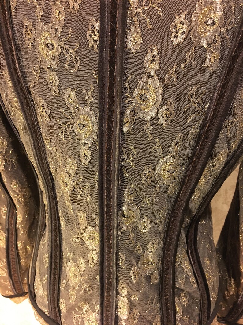 1990s Gold /& Brown Romantic Sparkly Lace Renaissance Victorian Couture Chic Velvet Collared Spring Fall Jacket Medieval Women/'s SM