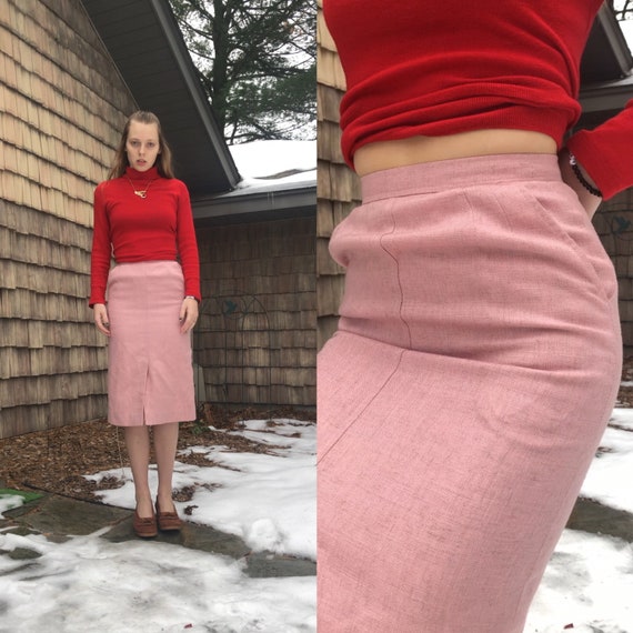 1970s 80s Sexy Pink Midi Pencil Skirt Women’s XS