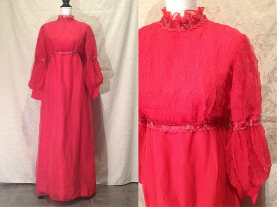 1960s Bright Pink Renaissance Maxi Dress Victorian