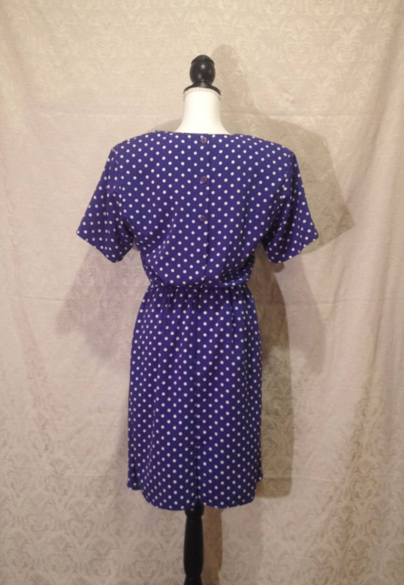 1980s Does 50s Purple White Polka Dot Layered Tee Midi Dress Bow Halloween Formal Mod Shoulder Pads Evening Spring Ditsy 40s 60s S-M
