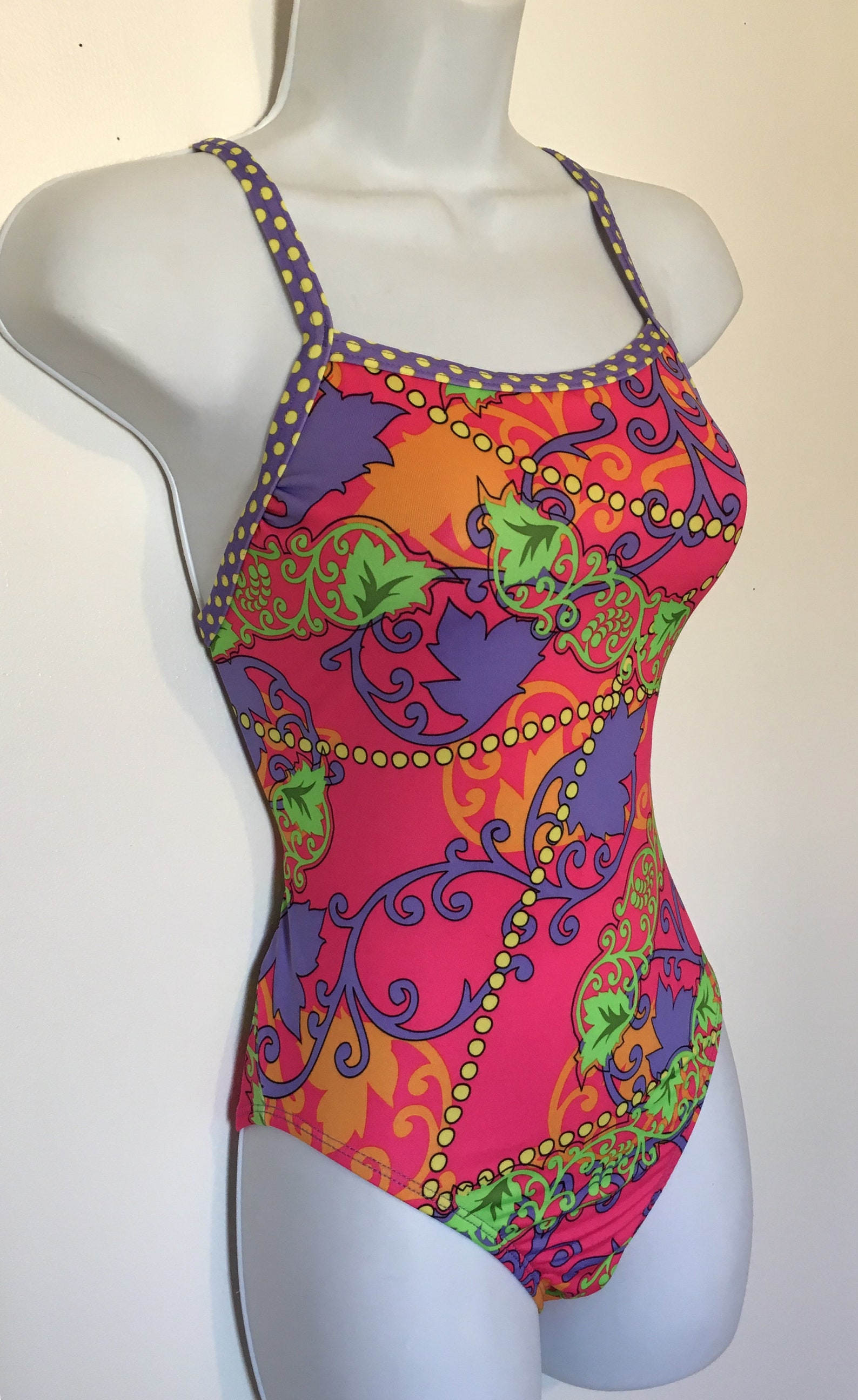 1990s Psychedelic Neon One Piece Swimsuit Pink Purple Green Etsy