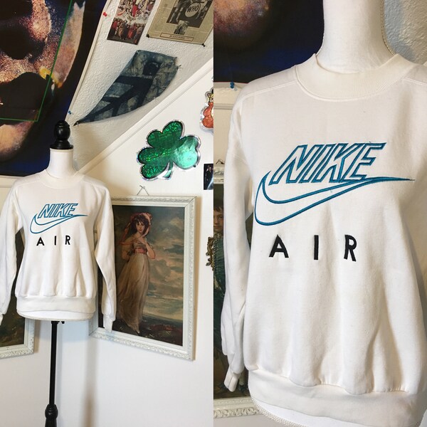 1990s NIKE AIR White Pullover Crew Neck Sweatshirt Unisex Men's XS-S Women's S-M