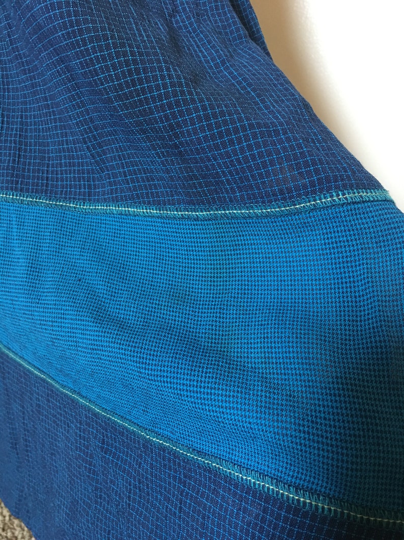 1990s Blue Sleeveless Maxi Jumper Dress Grid Hippie Pastel Geometric Art Embroidered Women/'s ML