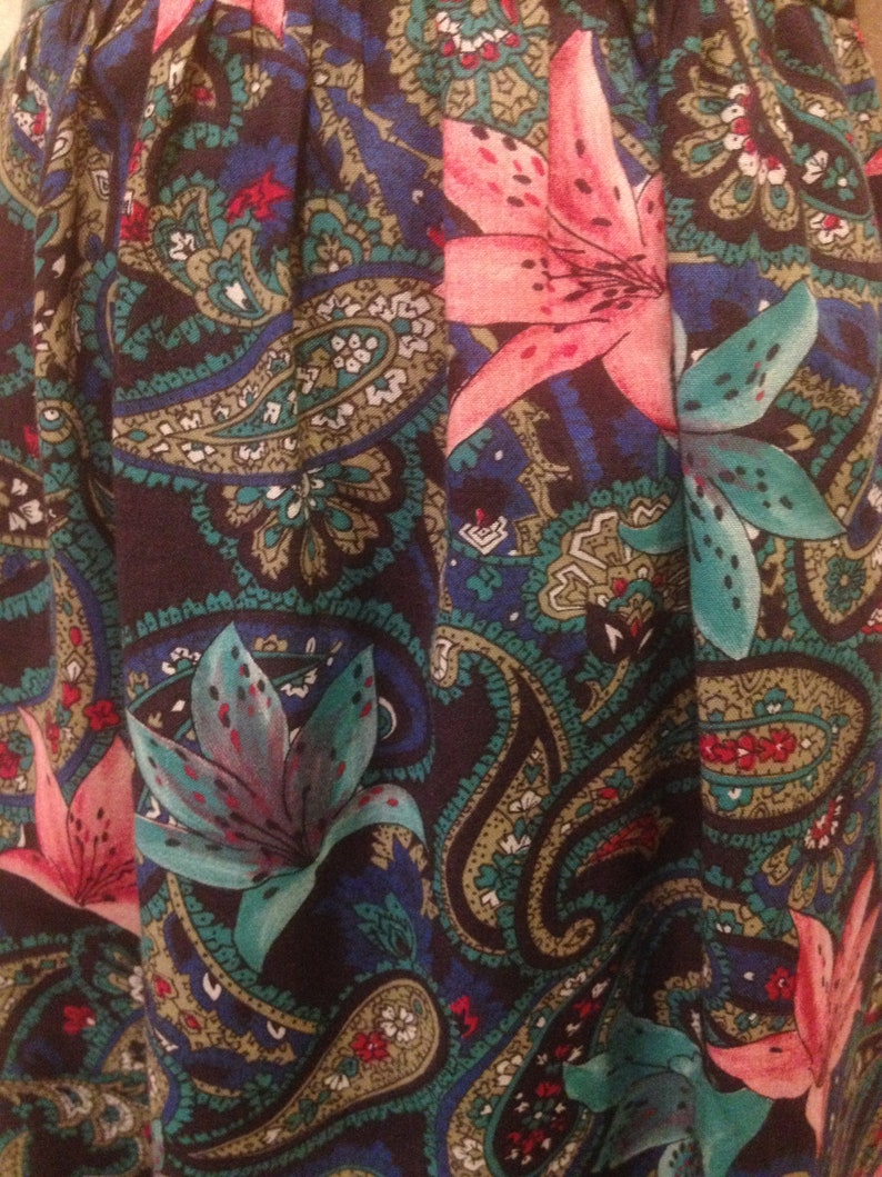 1980s Tropical Psychedelic Paisley Midi Spring Skirt S-M