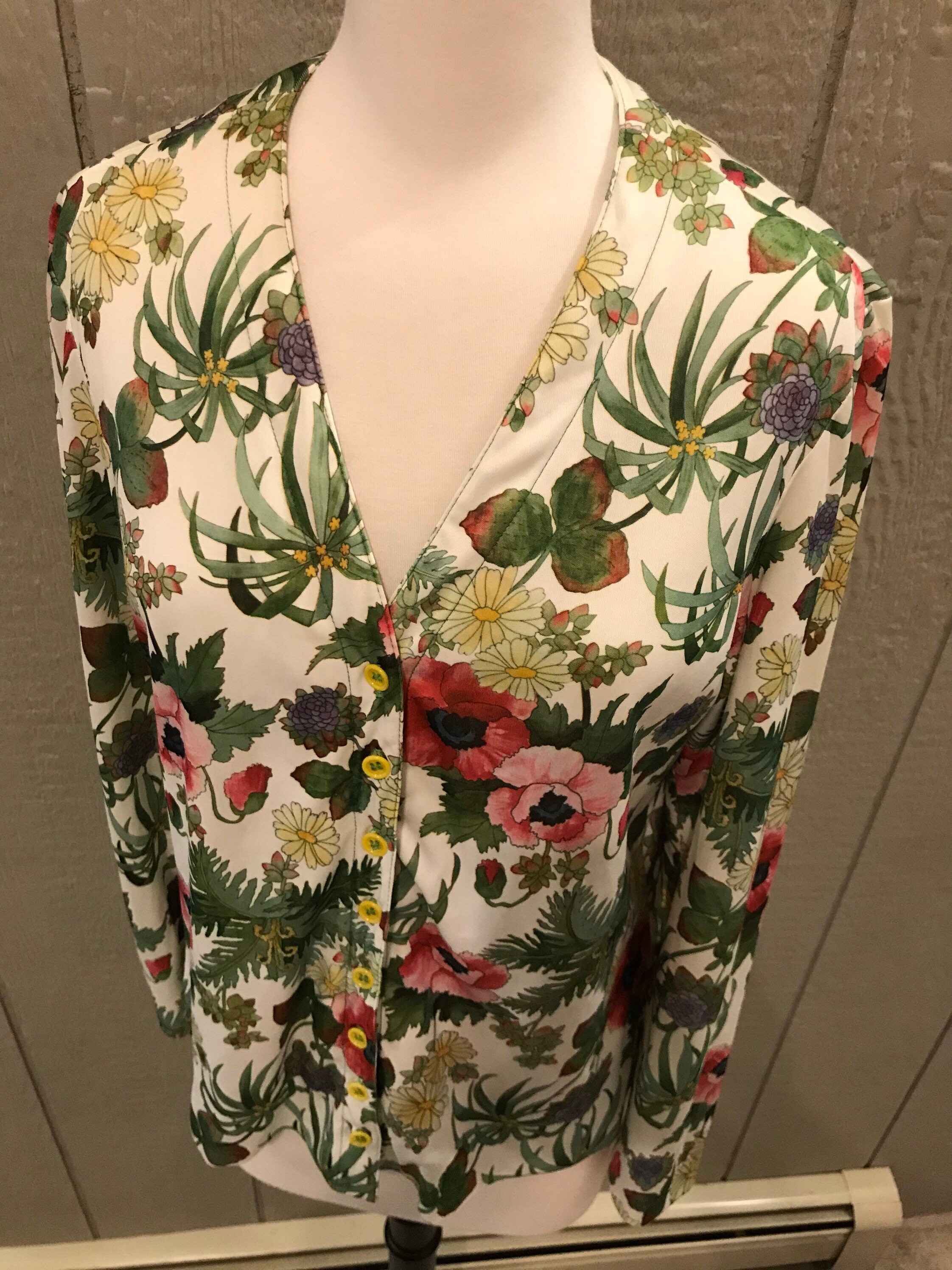 1970s Button up V Neck Cardigan Blouse Shirt Top Botanical - Etsy