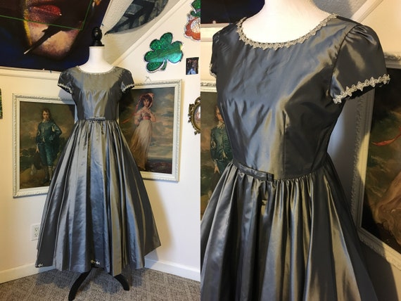1950s Grey Shiny Ball Gown Formal Party Dress M