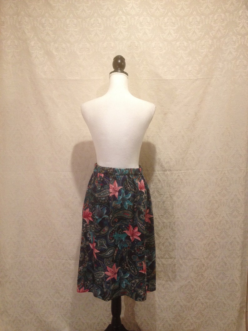 1980s Tropical Psychedelic Paisley Midi Spring Skirt S-M