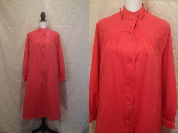 1970s Peach Salmon Pink Long Maxi Trench Coat Rain