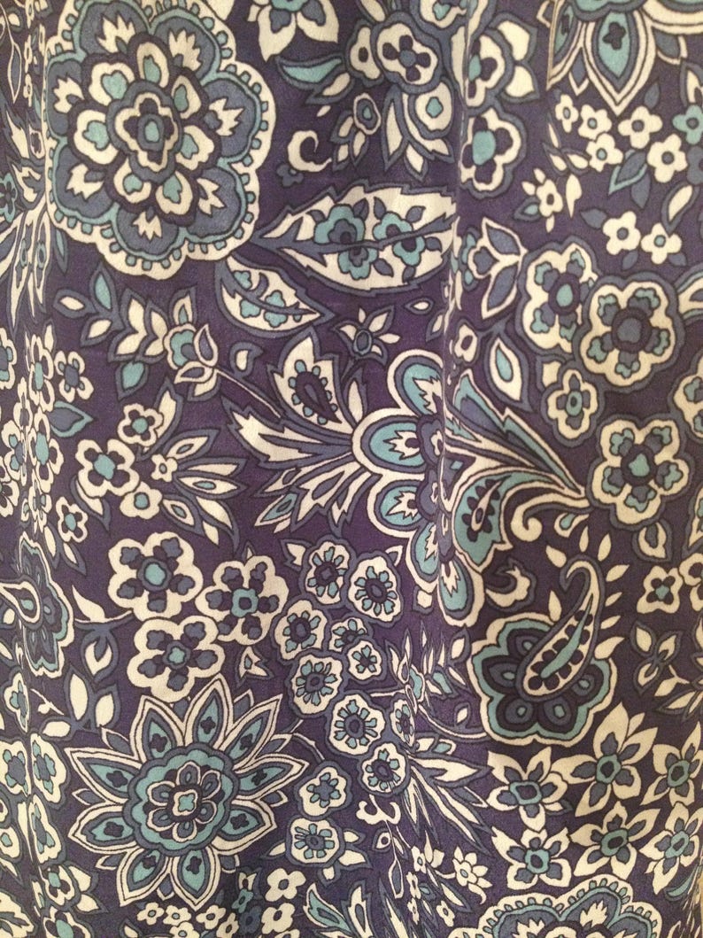 1990s Blue Black Floral Paisley Indian Art Psychedelic Garden Boho Gypsy Witch Festival Midi Dance Striped Square Skirt Mystic Elastic Small