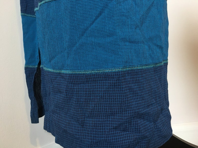 1990s Blue Sleeveless Maxi Jumper Dress Grid Hippie Pastel Geometric Art Embroidered Women/'s ML
