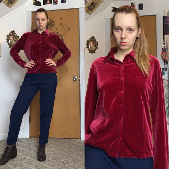 BLACK VELVET top beautiful tapestry style black velvet button up blouse shirt jacket cutest collar long sleeves 90s goth western shirt