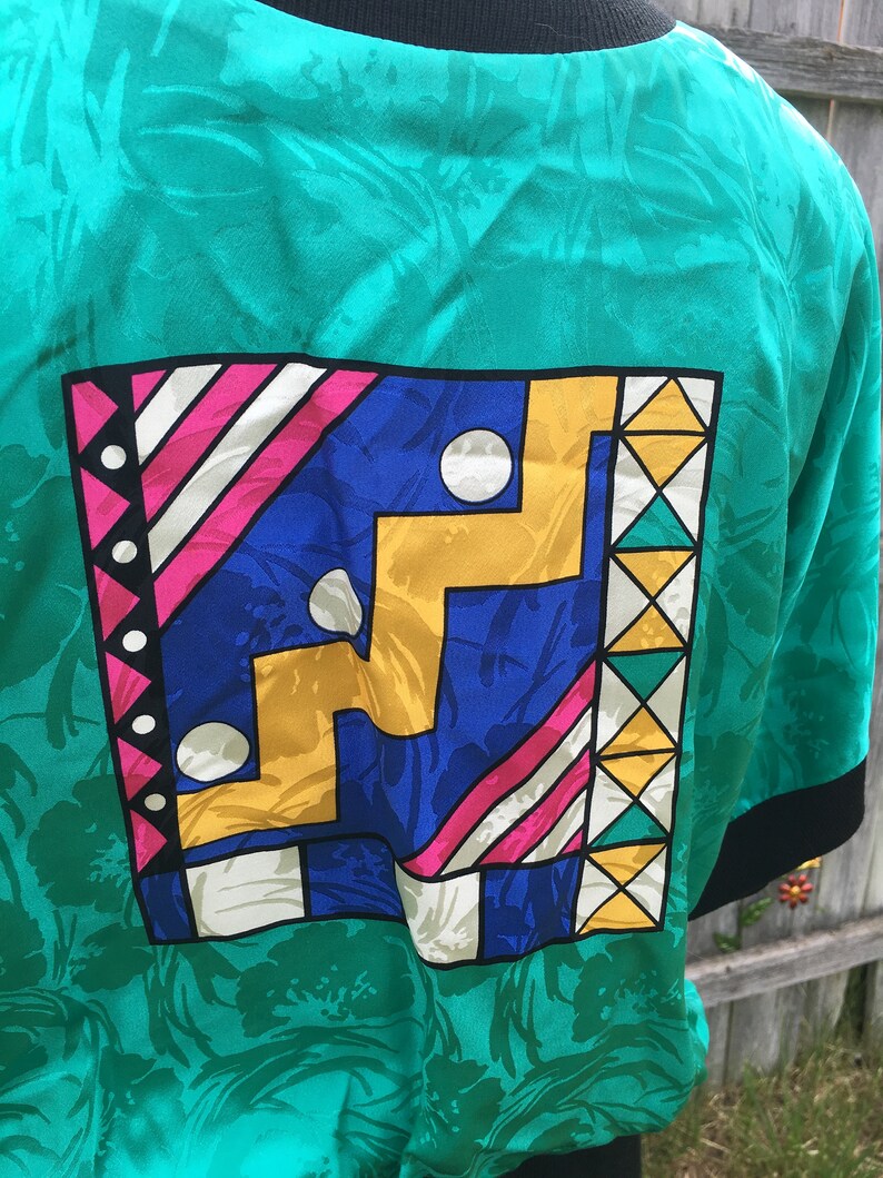 1970s Silk Pleated Shirt Dress Aztec Colorful Geometric Floral Summer Spring Chic Women/'s S-M