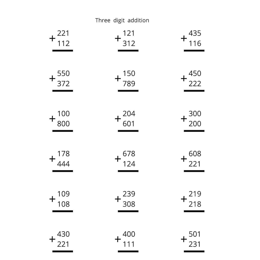 Hojas de trabajo de suma de 3 dígitos, PDF imprimible para practicar ...