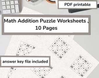 Math within 100 Addition Puzzle Worksheets PDF for Kids – Logic Grid Activity, 10 Pages