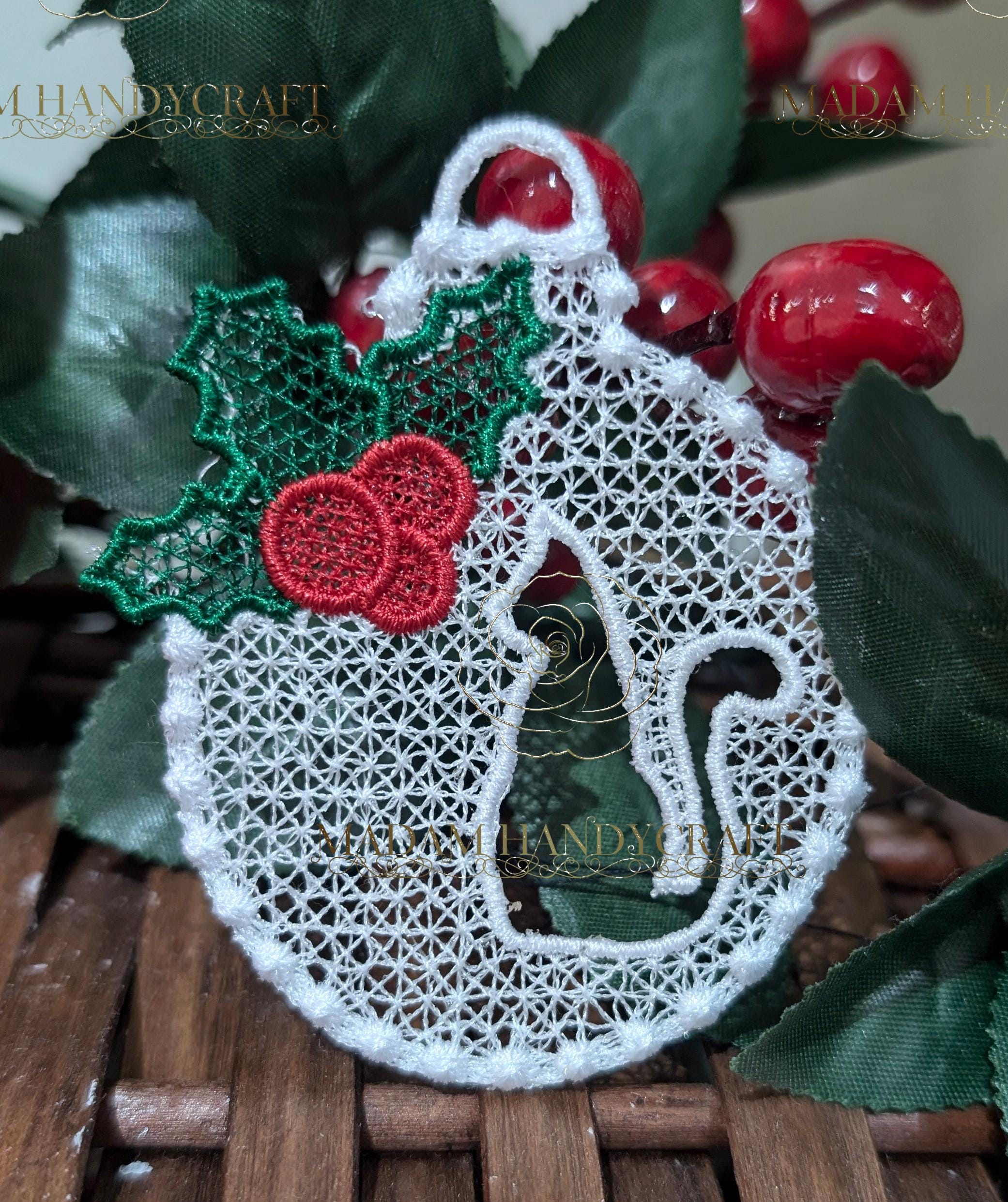 Free Standing Lace FSL Machine Embroidery Ornament Christmas Bubble Pet ...