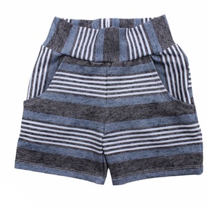 Boy or Girl Baby or Toddler Shorts with Pockets Denim Look Stripes in Blue and Grey image 3