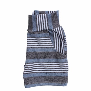 Boy or Girl Baby or Toddler Shorts with Pockets Denim Look Stripes in Blue and Grey image 4