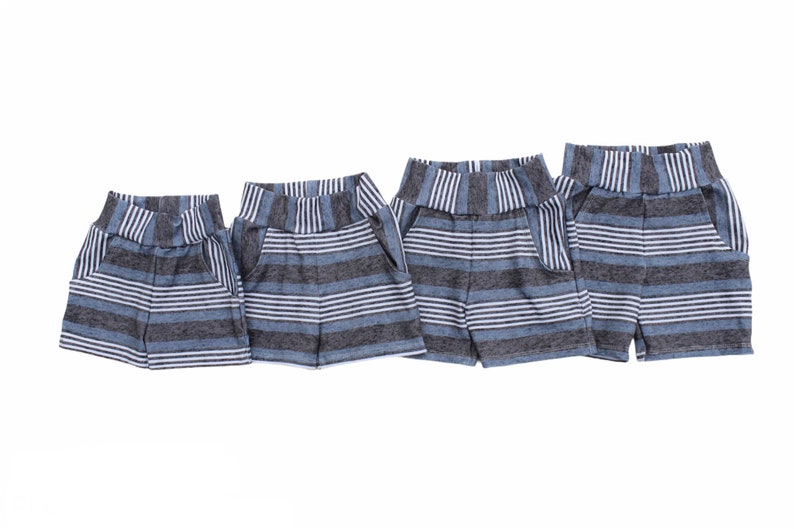 Boy or Girl Baby or Toddler Shorts with Pockets Denim Look Stripes in Blue and Grey image 5