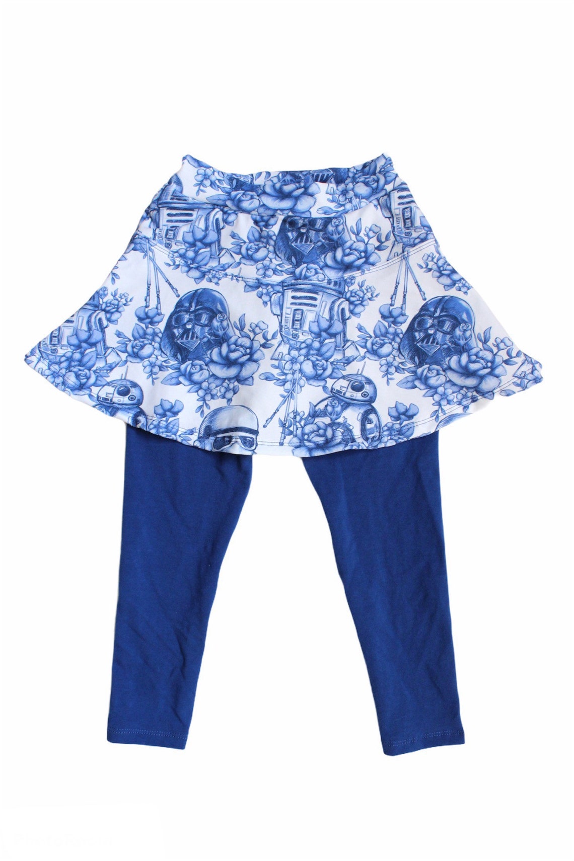 Toddler Girl Leggings with Attached Skirt Blue and White Etsy