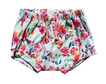 Baby Girl | Shorties | Pink Floral on Mint